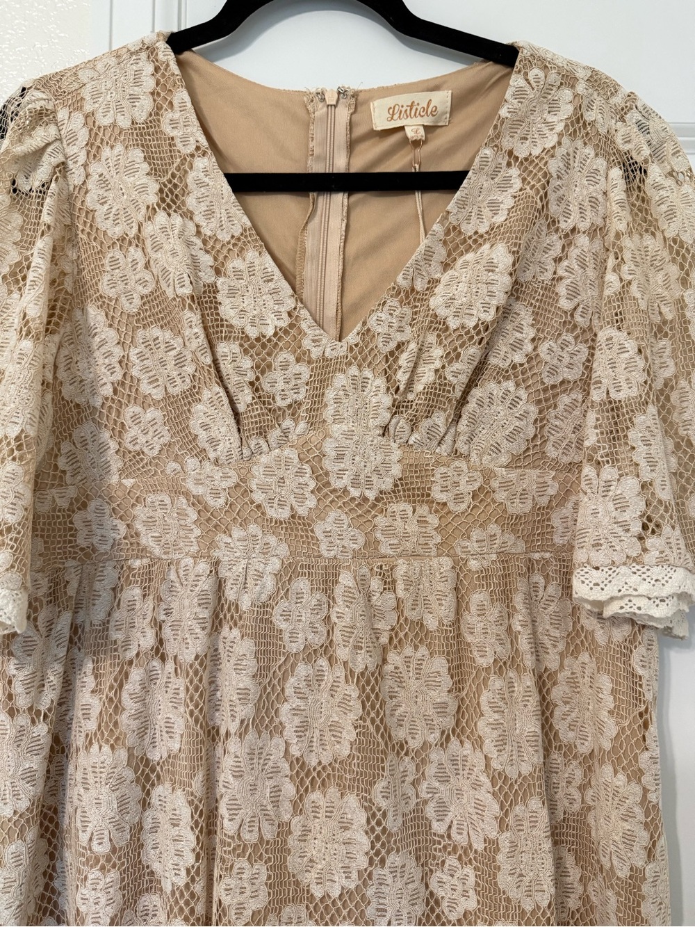 Listicle Beige and Cream Lace Fit & Flare Dress